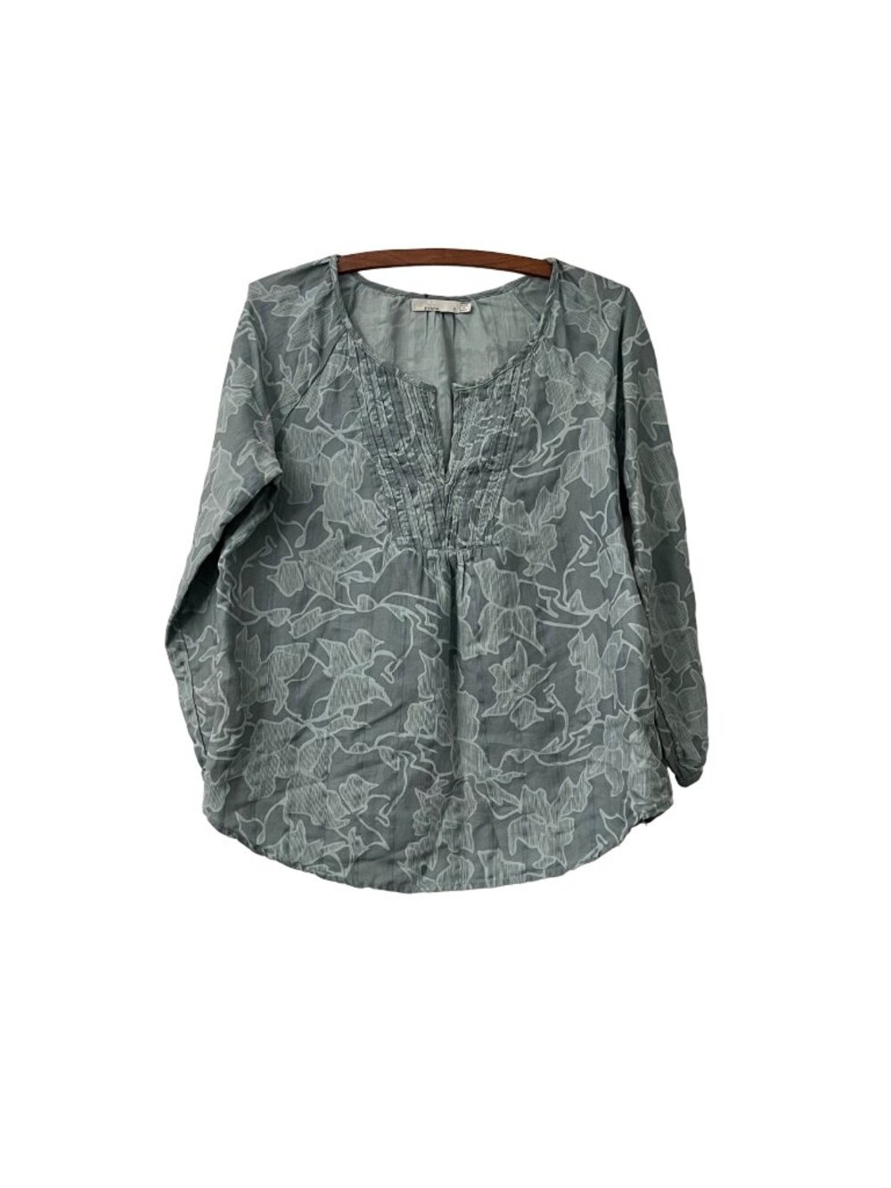 Prana Womens Blue Floral Breathable Pintuck Pleated Blouse Size Small